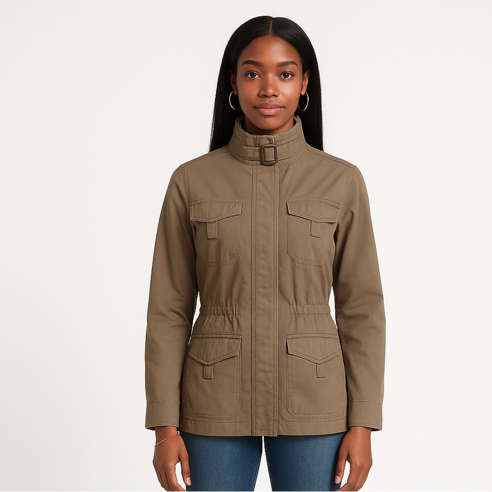 TCEC Taupe Utility Jacket – Women’s Size L 100% Cotton with Inside Drawstring